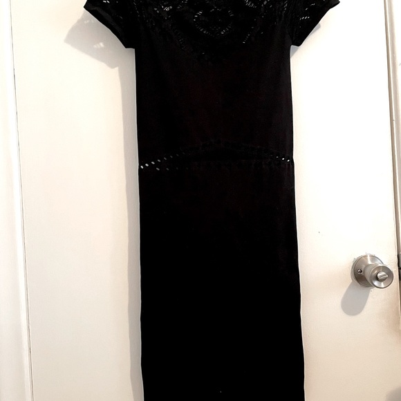 New Bebe Black Bodycon Black Dress with short Sleeves and cut out details - Picture 8 of 9